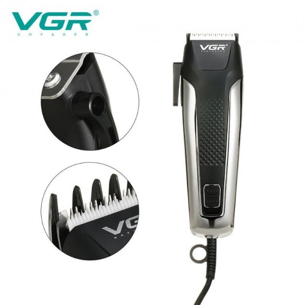 Машинка для стрижки волосся VGR V 120 триммер  для бороди з великими насадками від мережі (VG44425896) 