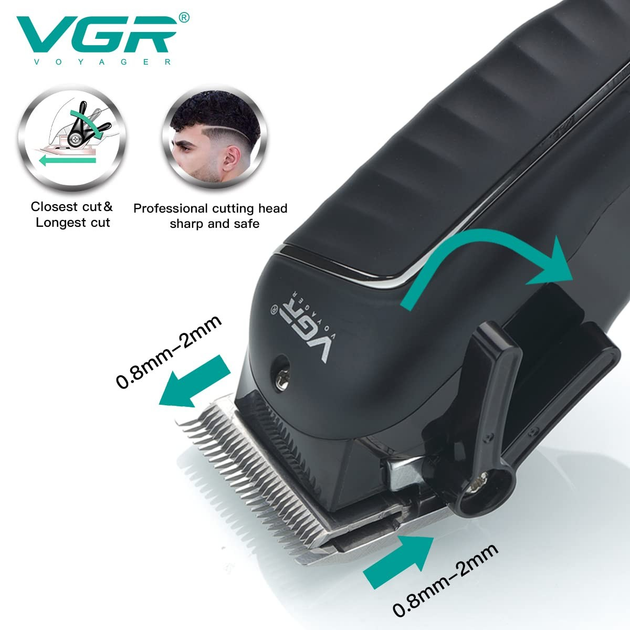 Машинка для стрижки волосся електрична акумуляторна VGR V-683 Pro Чорний + 4 Насадки 
