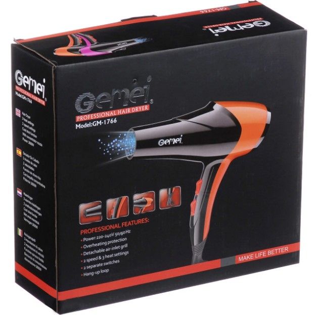 Фен для сушки і укладання волосся Gemei GM-1766 2600W